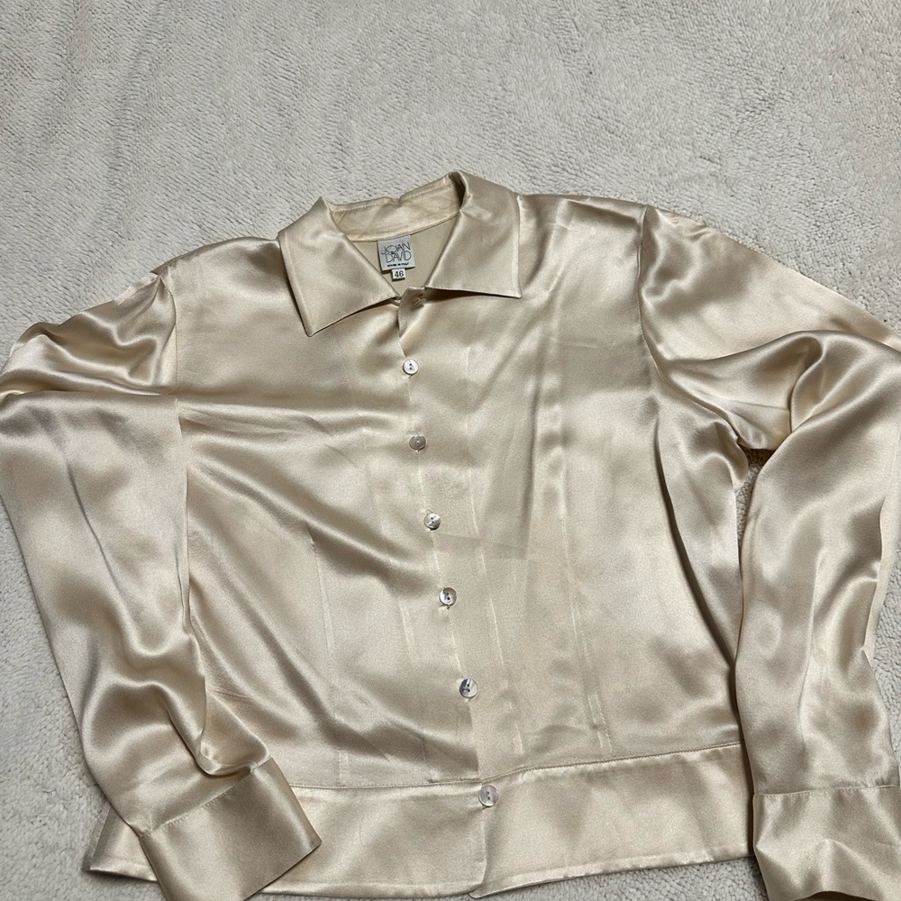 Joan & David Silk Button Front Blouse in Champagne 100% silk